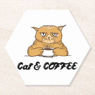 Porta-copo De Papel Gato & Café Desenho Divertido de Gato Café Present