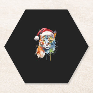 Porta-copo De Papel Gato Colorido Veste Santa Hat Kitten Frio Natal