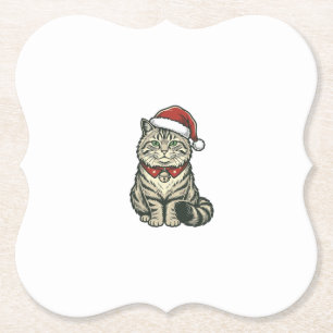 Porta-copo De Papel Gato de Natal Chapéu do Papai Noel Design de Gravu
