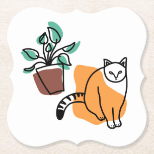 Porta-copo De Papel Gato e planta