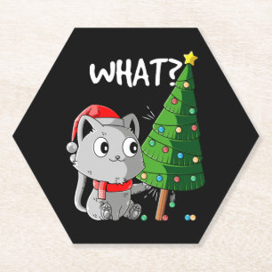 Porta-copo De Papel Gato engraçado empurrando árvore de Natal Gato O q