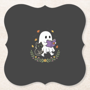 Porta-copo De Papel Gato Fantasma de Halloween Lendo Livro Floral Desi