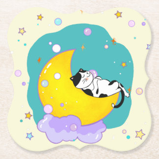 Porta-copo De Papel Gato Gato De Gato De Tuxedo Bonito Dormindo Na Lua