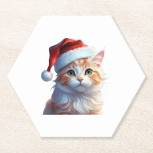Porta-copo De Papel Gato giro com chapéu de Santa Camisa Clássica