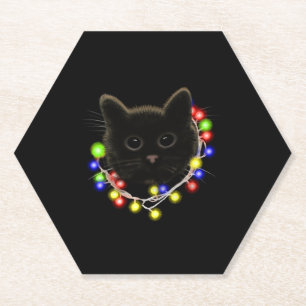 Porta-copo De Papel Gato negro com luzes de Natal
