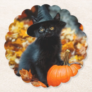 Porta-copo De Papel Gato Negro e Abóbora do Halloween