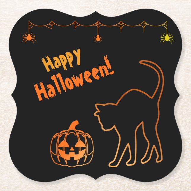 Porta-copo De Papel Gato Negro encontra Jack-o-Lanterna Halloween (Frente)