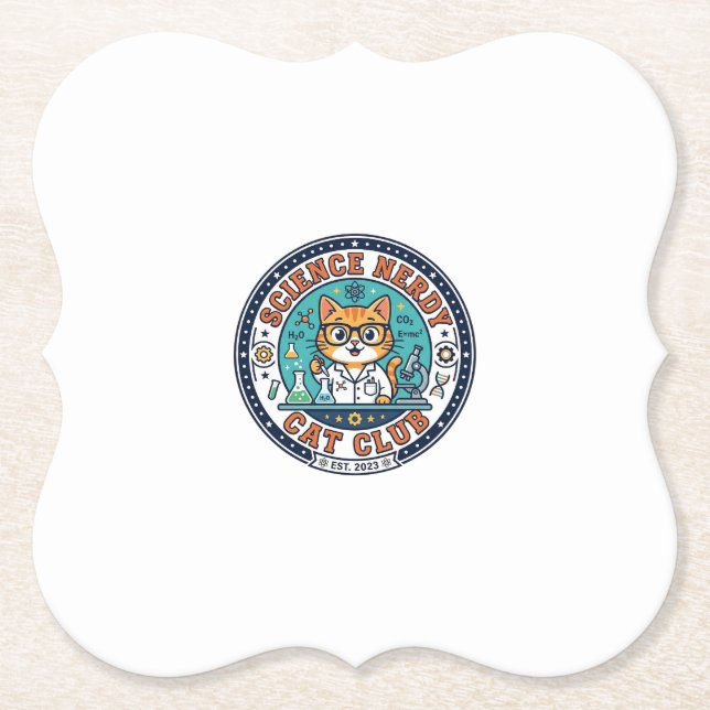 Porta-copo De Papel Gato Nerdy de Ciência Presente para Mãe de Gato -  (Frente)