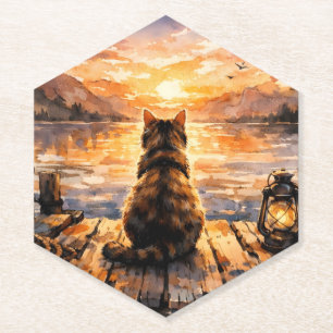 Porta-copo De Papel Gato no Cais ao Pôr do Sol