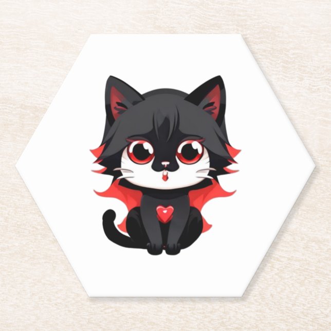 Porta-copo De Papel Gato preto com cor vermelha (Frente)
