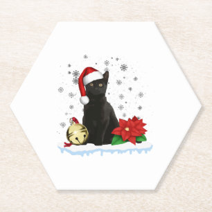 Porta-copo De Papel Gato Preto Com Um Chapéu De Papai Noel Fantasia De