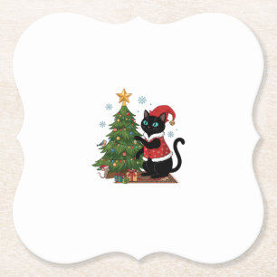 Porta-copo De Papel Gato Preto do Natal Chapéu do Papai Noel Árvore Ra