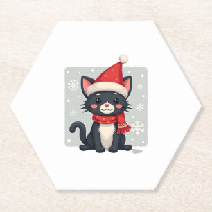 Porta-copo De Papel Gato Tuxedo de Natal Cachecol Santa Feio Xmas Mulh