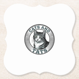 Porta-copo De Papel Gatos Antigos e Tatuagens Gravação Design de Gato_