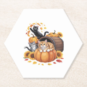 Porta-copo De Papel Gatos Caem Autumn Pumpkins Ação de Graças Girassol