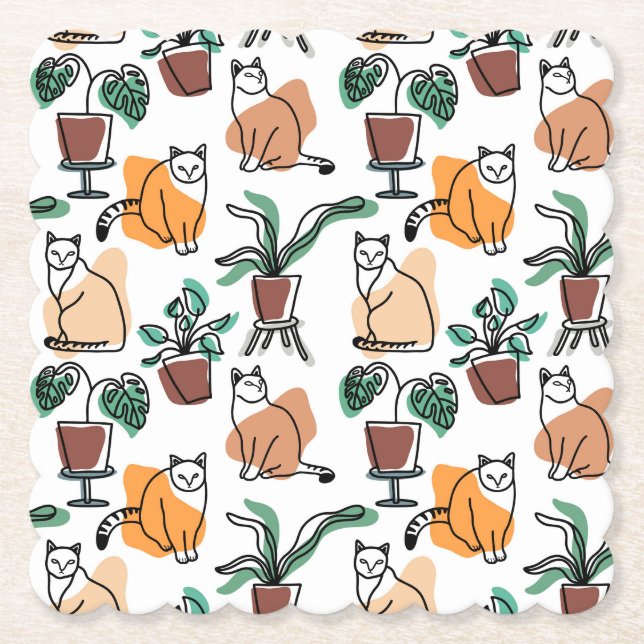 Porta-copo De Papel Gatos e flores para desenho de linhagens (Frente)