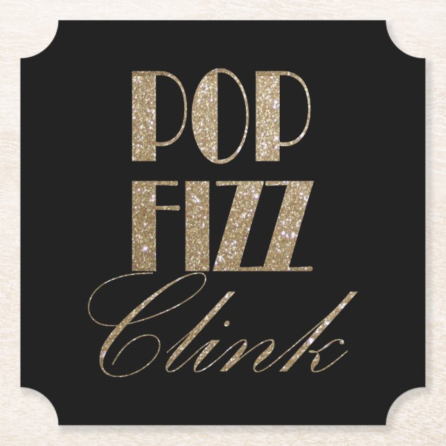 Porta-copo De Papel Gatsby party Dourada e Black Pop Fizz Clink (Frente)
