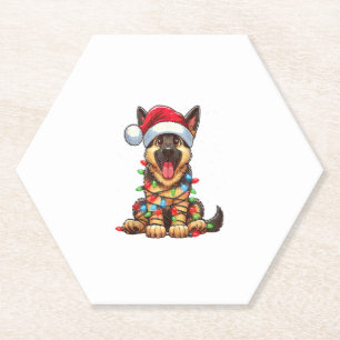 Porta-copo De Papel German shepherd Cachorro Natal Luzes Santa Hat Xma