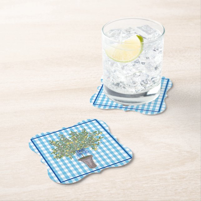 Porta-copo De Papel Gingham Lemons Lemon Tree Napkins (Insitu)