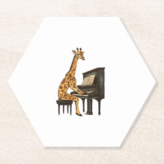 Porta-copo De Papel Girafa Bonita Tocando Piano Girafas Músicas (Frente)