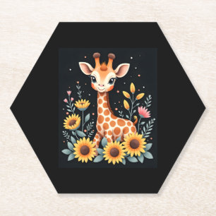 Porta-copo De Papel Girafa Encantadora Cercada Por Flores De Longa Fol