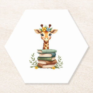 Porta-copo De Papel Girafa Fofa Com Livro Floral Bookworm Bibliotecári