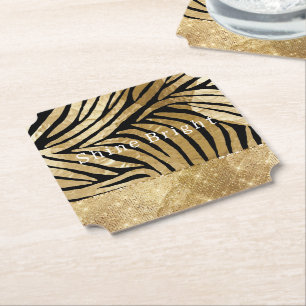 Porta-copo De Papel Glam Dourado Black Zebra Animal Glitzy Sparkle