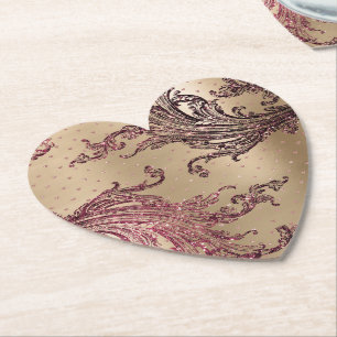 Porta-copo De Papel Glitzy Dourado Glam Burgundy Corações Chá de Noiva