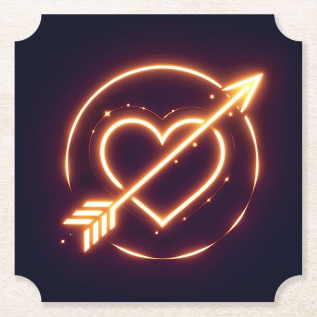 Porta-copo De Papel glowing image of a heart with cupid's arrow (Frente)
