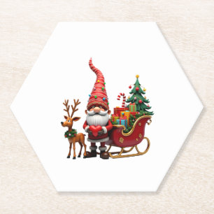 Porta-copo De Papel Gnome da Luz de Natal Papai Noel Montado em Trenó