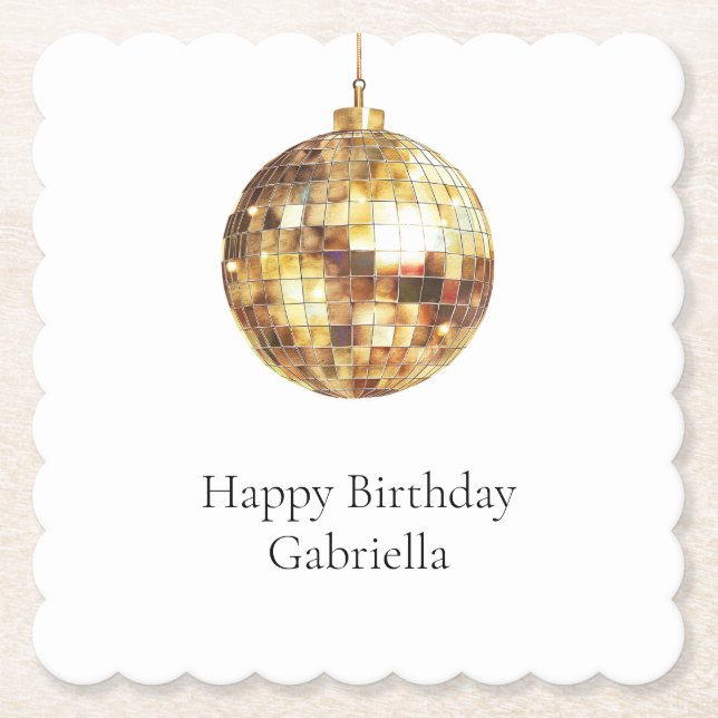 Porta-copo De Papel Gold Disco Ball Birthday (Frente)