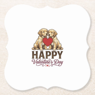 Porta-copo De Papel Golden Retriever Feliz Dia dos Namorados