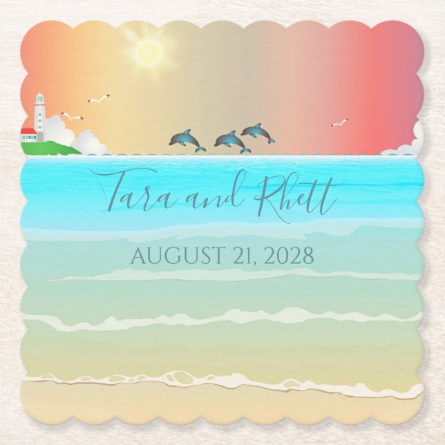 Porta-copo De Papel Golfinhos de Borracha Personalizados na Praia (Frente)