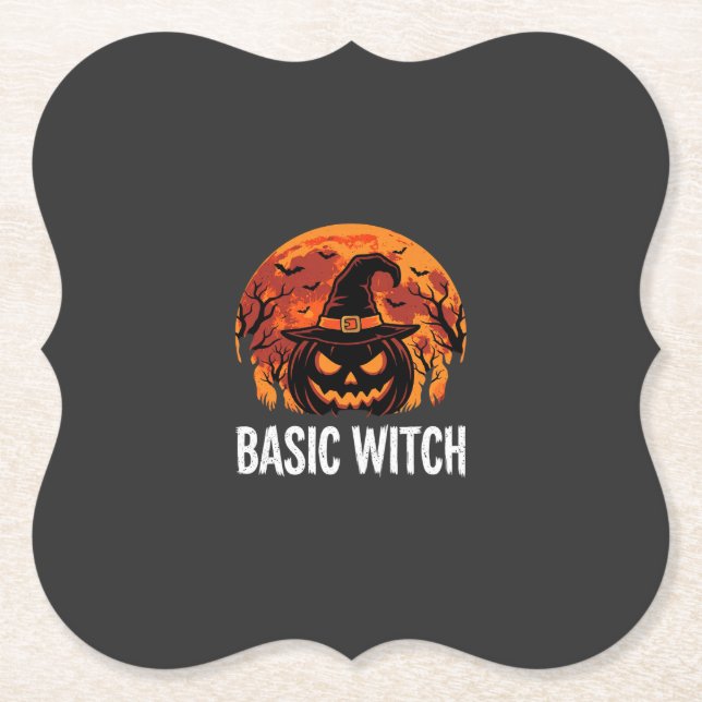 Porta-copo De Papel Gráficos Básicos de Halloween Bruxa Abóbora Lua (Frente)