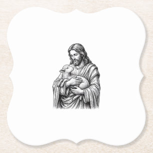 Porta-copo De Papel Grave Desenho a Talho Pastor Segurando Cordeiro Ve