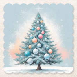 Porta-copo De Papel Green Pine Tree & Snowflakes | Blue Orange Coral