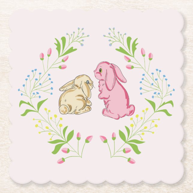 Porta-copo De Papel Grinalda de Coelho Rosa Easter Coaster (Frente)