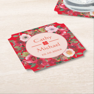 Porta-copo De Papel Grinalda floral de círculo vermelho casamento chin