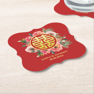 Porta-copo De Papel Grinalda floral rosa moderna para casamento chinês