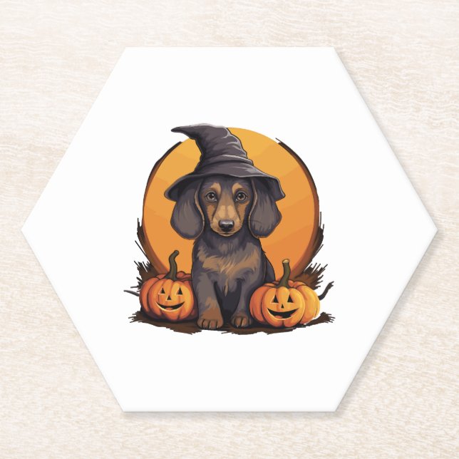 Porta-copo De Papel Halloween Bruxas Bruxas Chapeuzinhos Dachshund (Frente)
