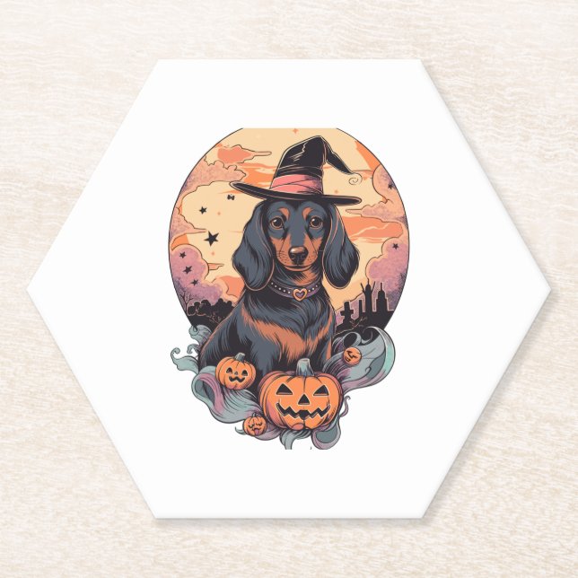 Porta-copo De Papel Halloween Dachshund Sticker (Frente)