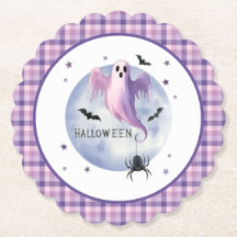 HALLOWEEN Fantasma Com Aranha Padrão Xadrez Roxo
