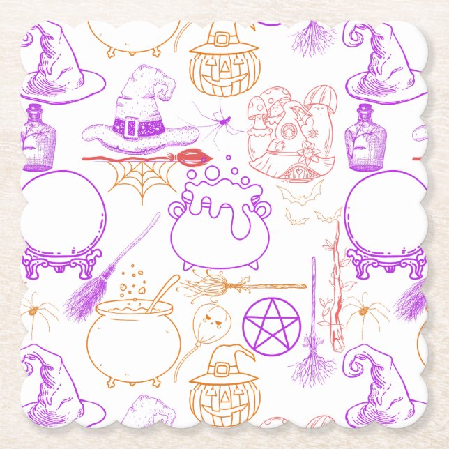 Porta-copo De Papel Halloween Witchcraft Pattern Neon 01 (Frente)