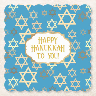 Porta-copo De Papel Hanukkah Modern Blue Dourada Star de David