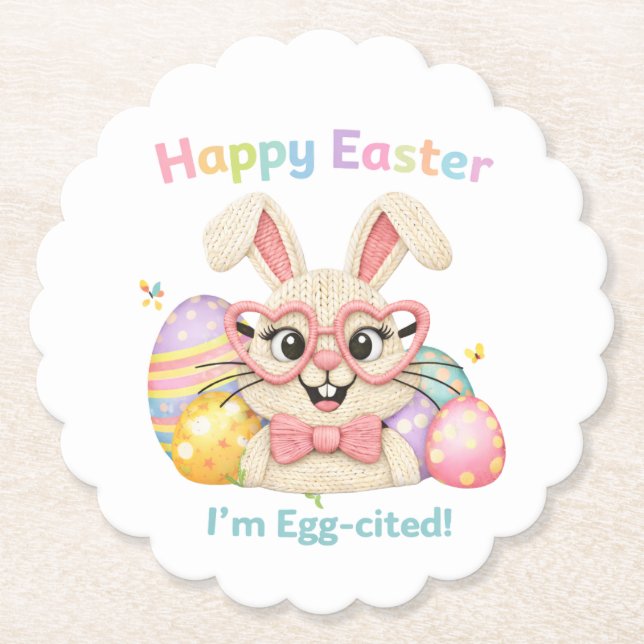 Porta-copo De Papel Happy Easter I'm Egg-cited Bunny  (Frente)