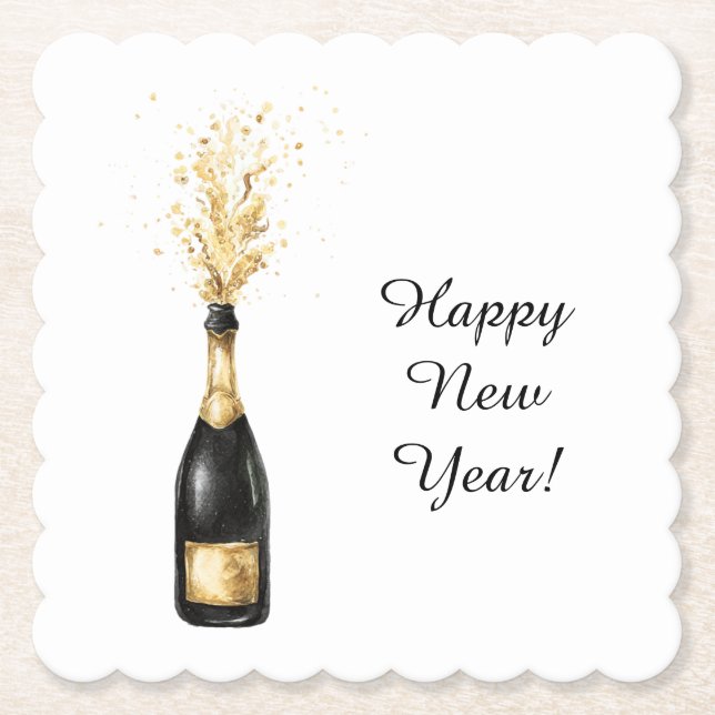 Porta-copo De Papel Happy New Year Gold Bottle (Frente)