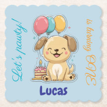 Happy Puppy, Boy, Let's Pawty, 1st Birthday 