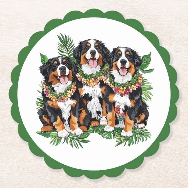Porta-copo De Papel Hawaiian Bernese Mountain Dogs Flower Lei (Frente)