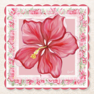 Porta-copo De Papel Hibiscus e rendas RED