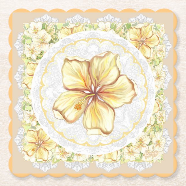 Porta-copo De Papel Hibiscus & lace AMARELO (Frente)